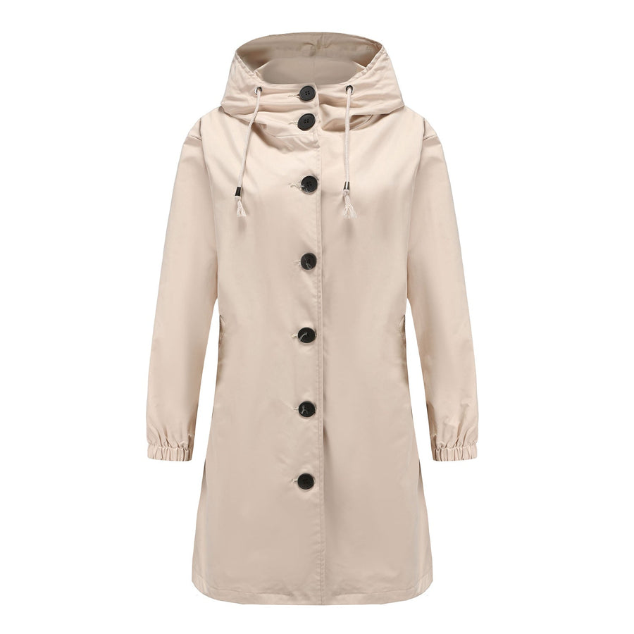 Effortless Hooded Trench Coat for Women with Long Sleeve Button Front Side Slit Relaxed Style