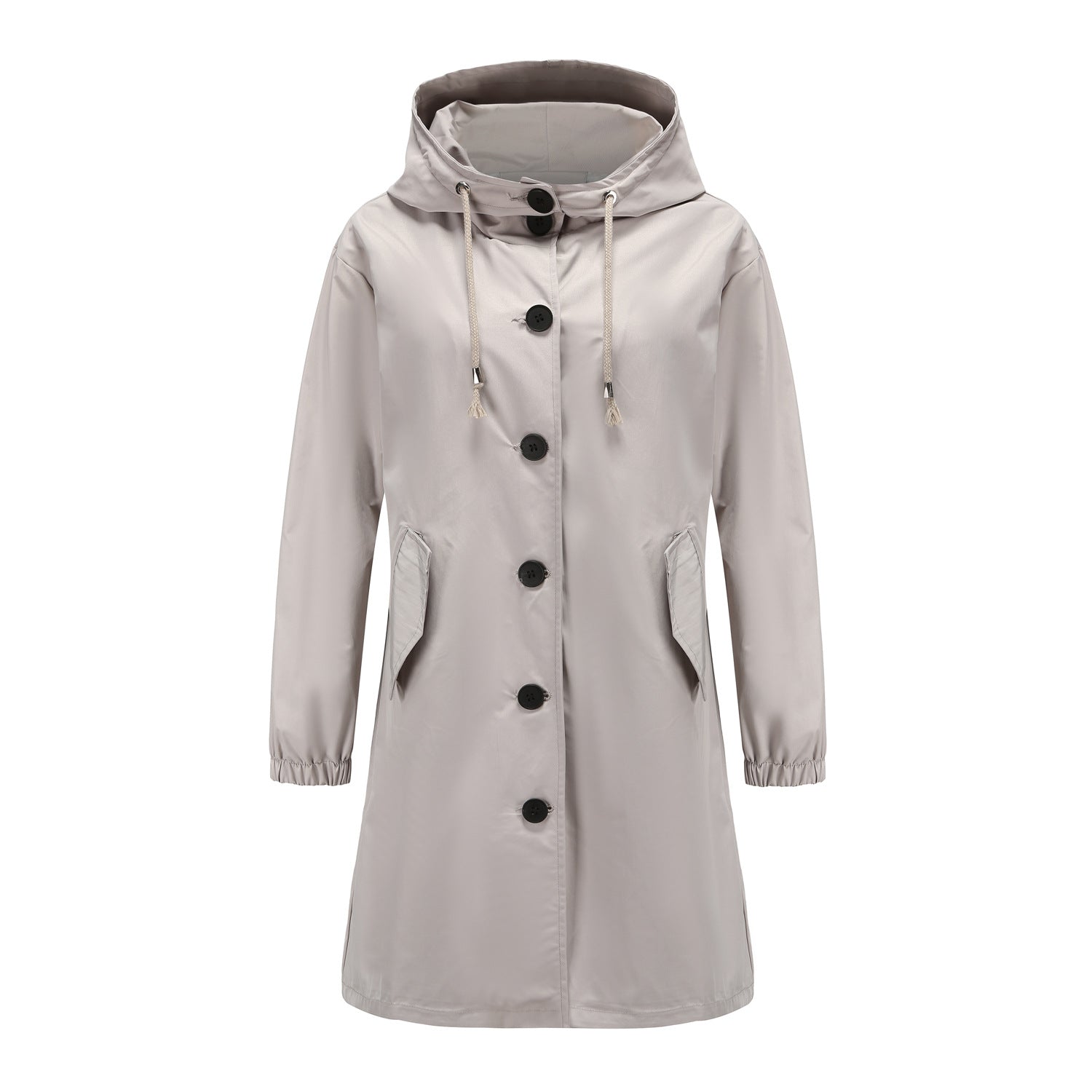 Effortless Hooded Trench Coat for Women with Long Sleeve Button Front Side Slit Relaxed Style