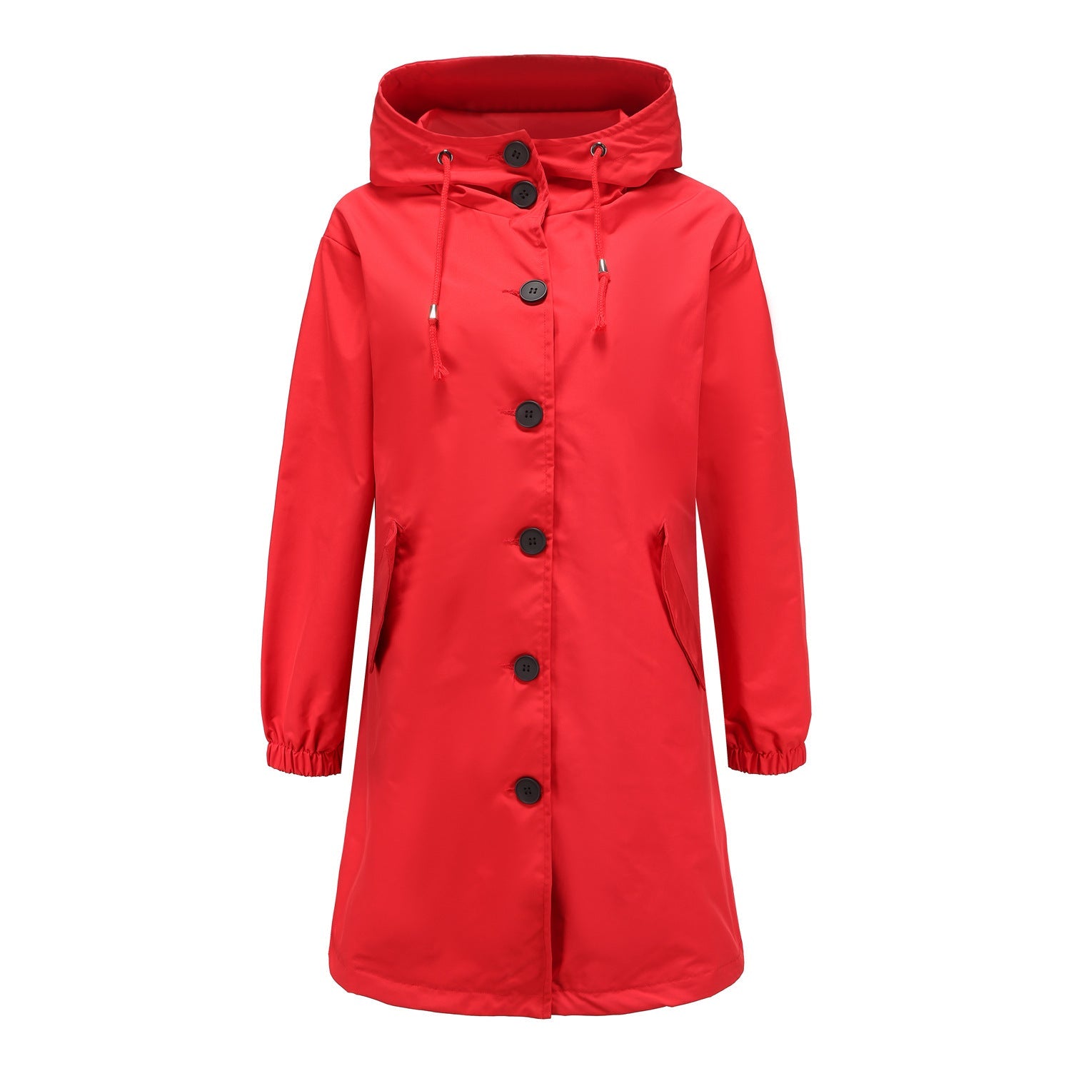 Effortless Hooded Trench Coat for Women with Long Sleeve Button Front Side Slit Relaxed Style