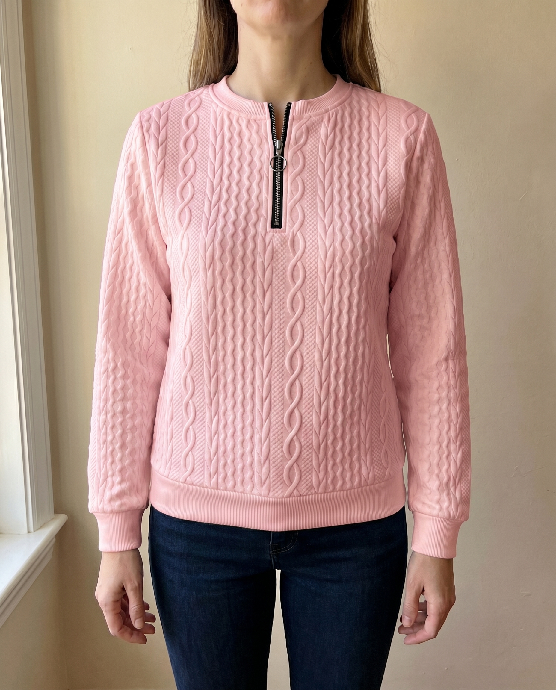 Textured Zipper Sweatshirt – Stylish & Comfy