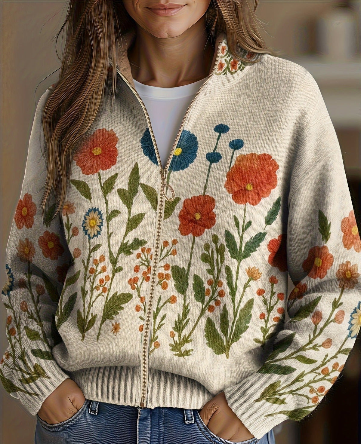WRENNA | WILDFLOWER MEADOW ZIP-UP CARDIGAN